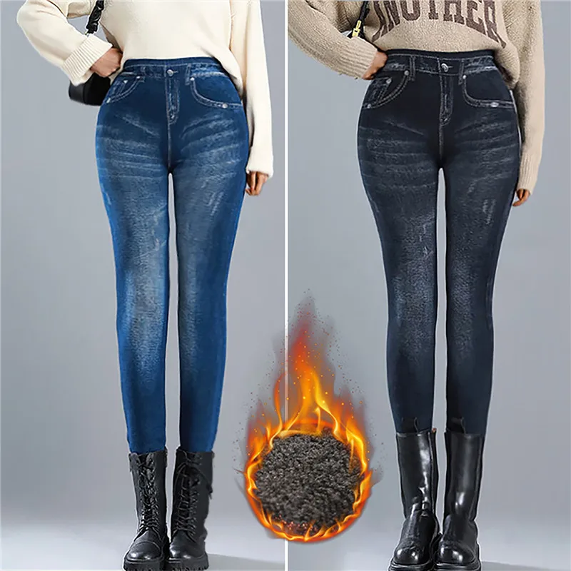 Faion タイトなイミテーションデニムレギンス ハイウエスト ストリート スレ ロングパンツ レディース カジュアル Faionable フェイクジーンズ パンツ