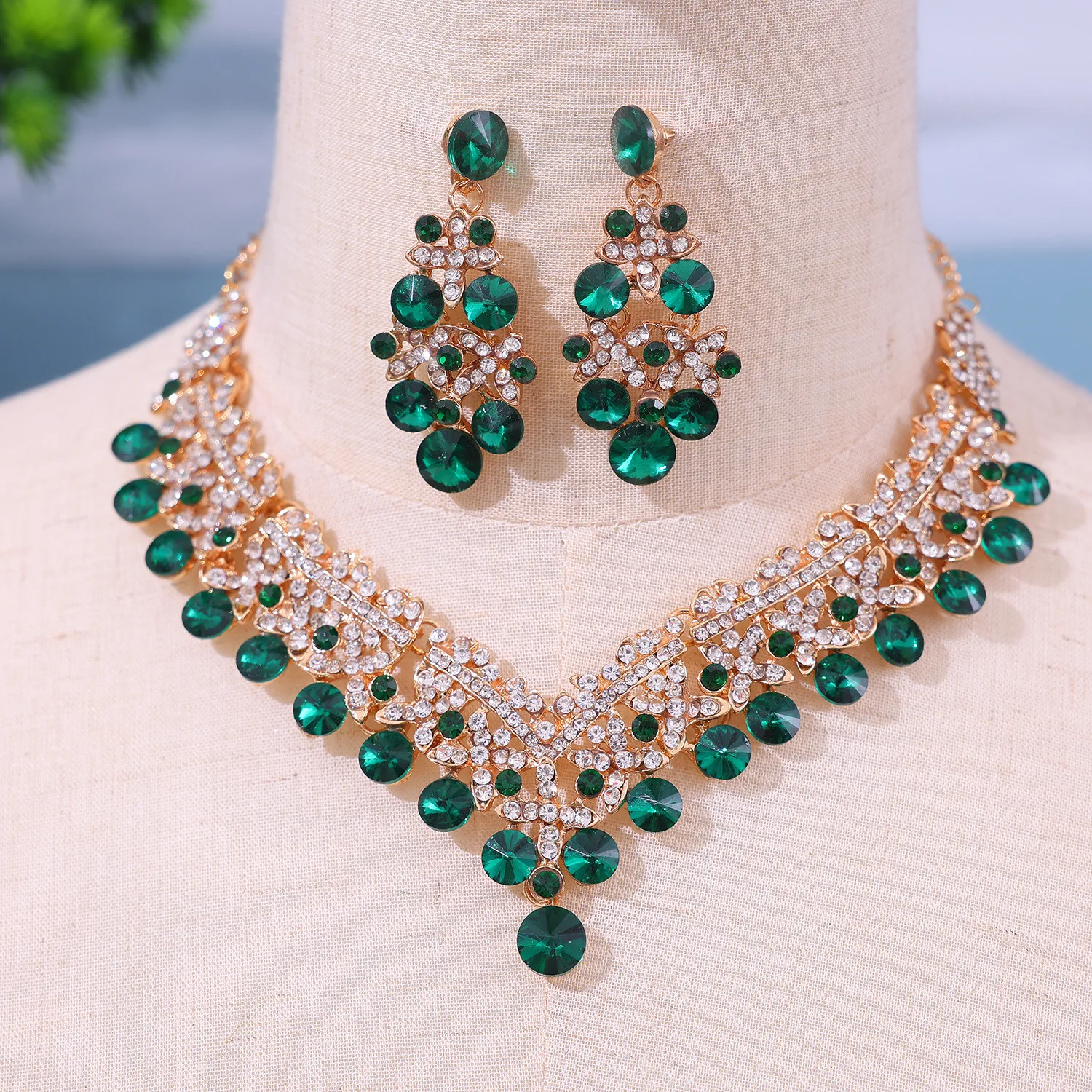 Hot Selling New Arrival  Women Fashion Jewelry Set Wedding Bridal Crystal Necklace Earrings Set