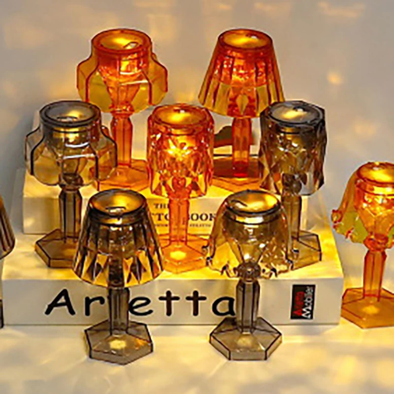 Retro Color Acrylic Electronic Night Light, European Style Wind Light, Simulated Glass Dining Table Atmosphere Decoration