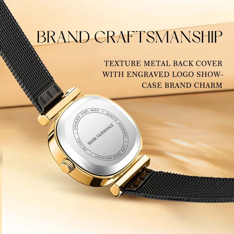 Mark Fairwhale Luxury Small Square Women's Quartz Watch Casual Steel Belt Waterproof relogio feminino