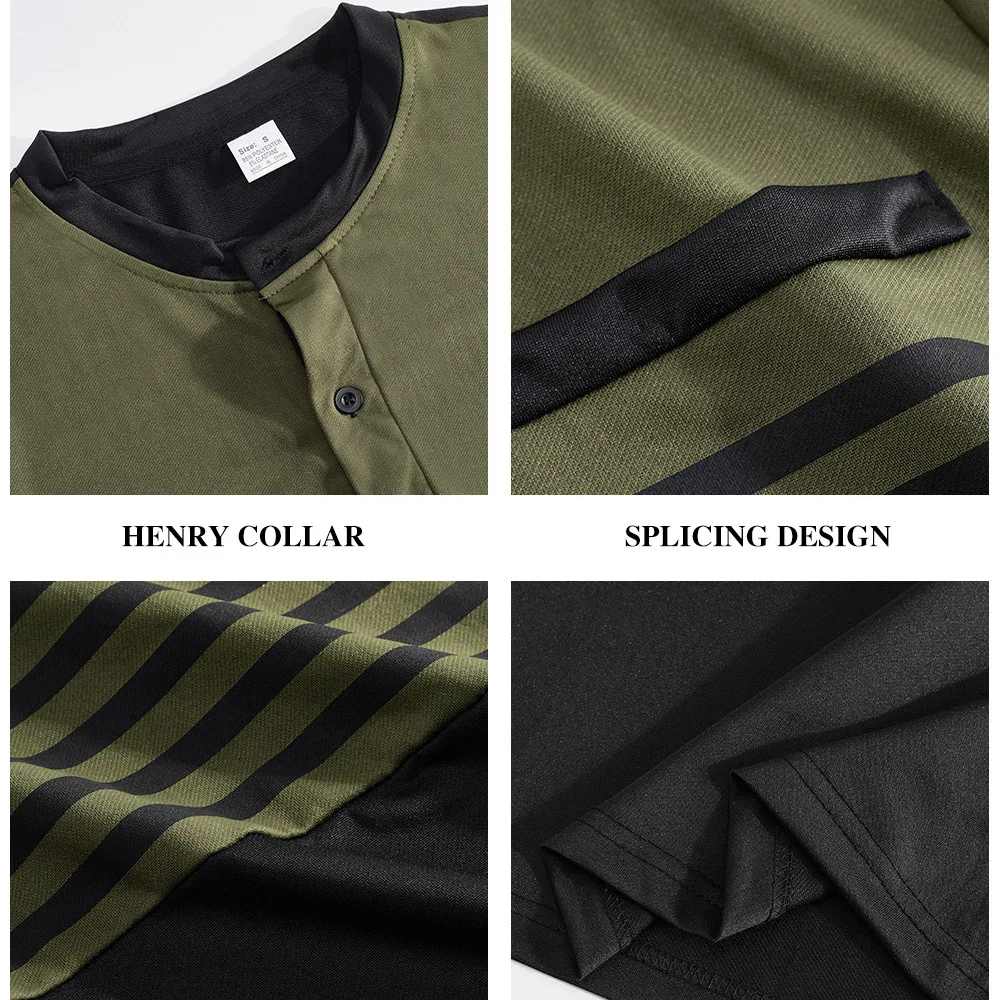 Spring Summer New Men Clothing Long-Sleeve V-Neck T-Shirt Patchwork Striped Top Slim Business Casual Tshirt Streetwear Trendy