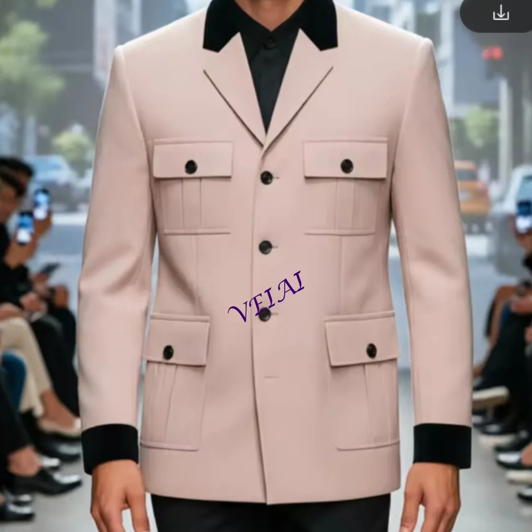 CustomizedSafari Burnt Orange Slim Fit 2-Piece Suit Casual Blazer Multi Pockets Summer Streetwear Vacation Daily Wear