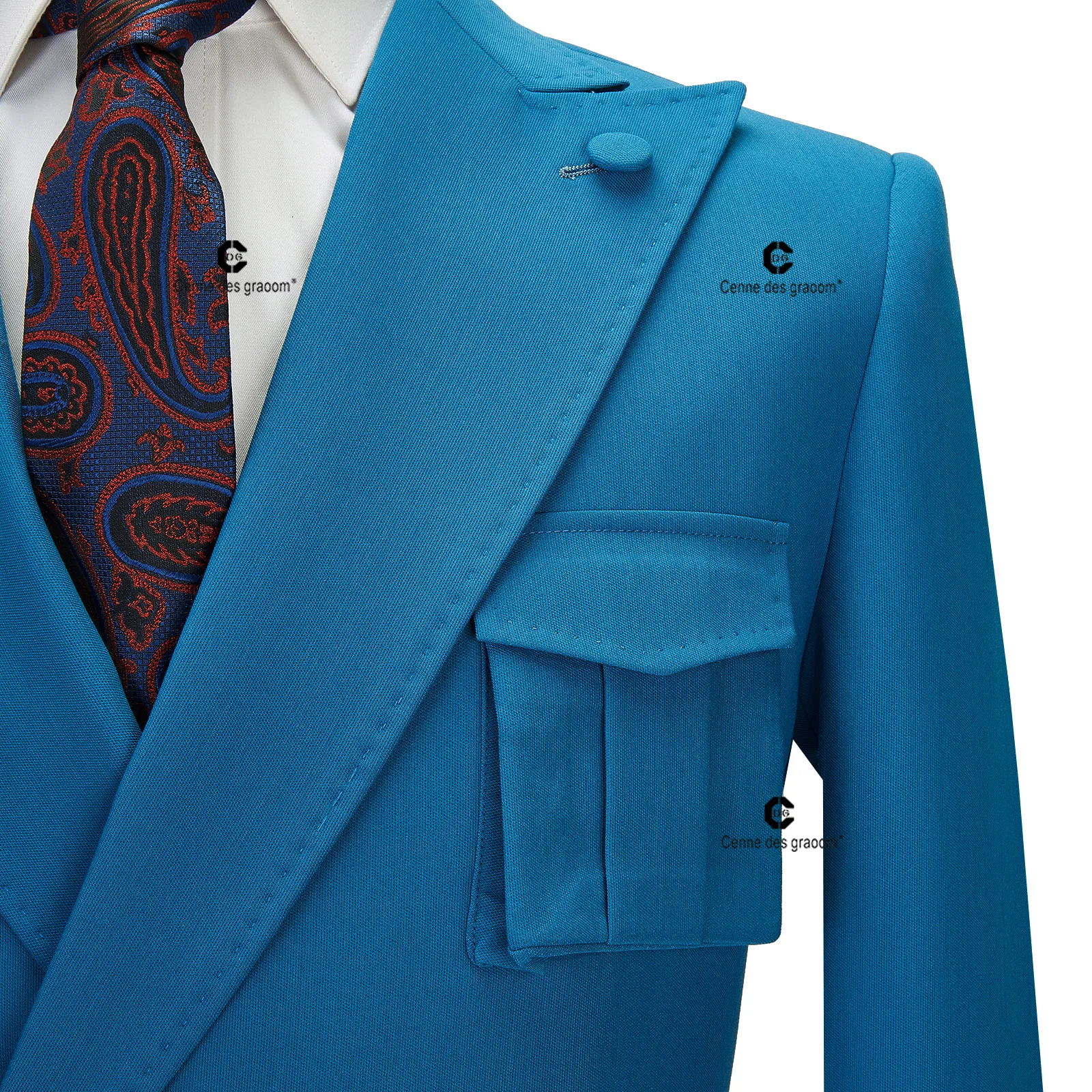 Cenne Des Graoom 2023 New Coat Design Cyan Blue Men Suits Right Side Button Jacket Pants 2 Pcs Set Groomsman Wedding Dress Party