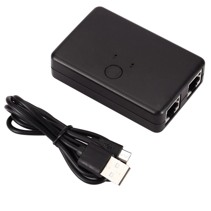 Kotak Switch jaringan Hub Mini 2 Port, saklar Splitter Rj45 adaptor Internet Ethernet komputer