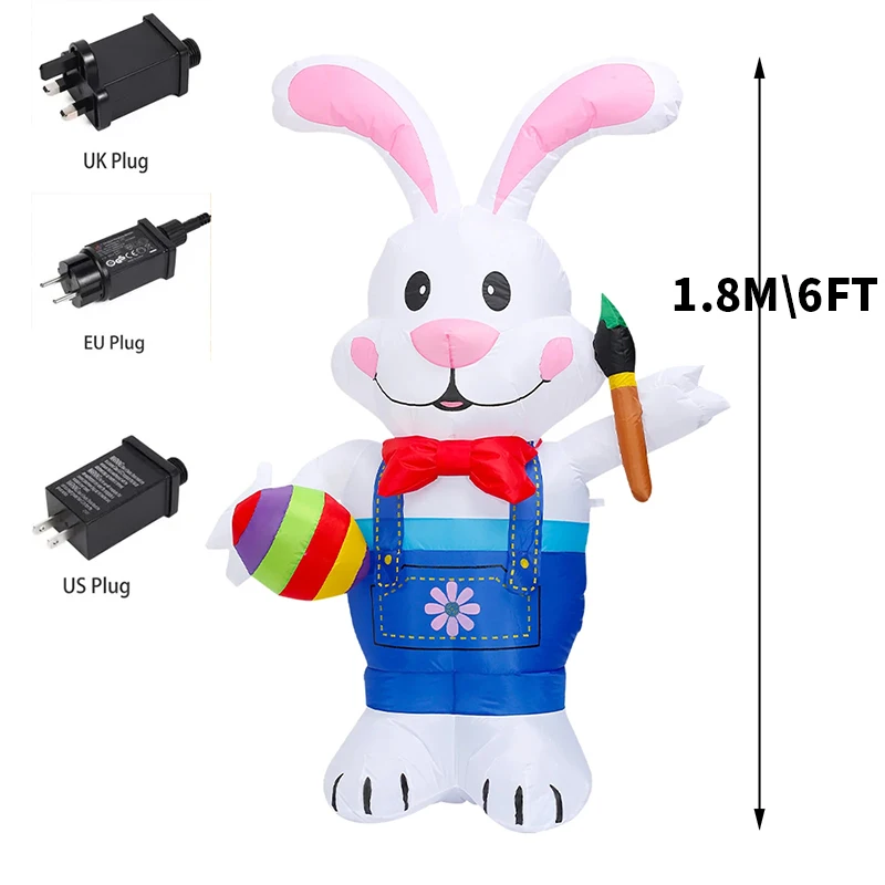 Juguetes inflables de huevos de conejo de 1,8 M y 6 pies, pincel luminoso, decoración de Pascua con muñeco de conejito LED, modelo inflable, decoración de jardín
