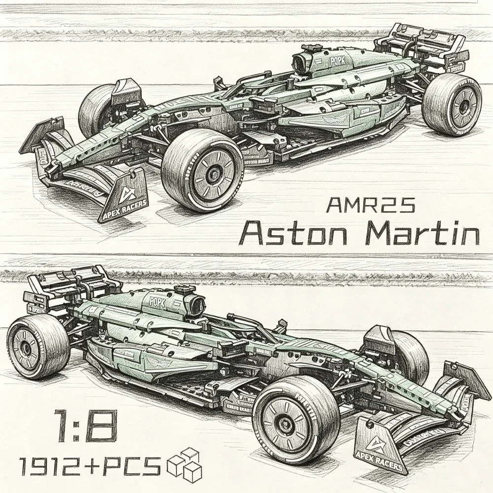 MK6022 1912PCS 1:8 Nouveau Technic Martin Aramco AMR25 Blocs de construction MOC Voiture de sport Modèle à assembler DIY Jouet Cadeau pour garçon Décoration
