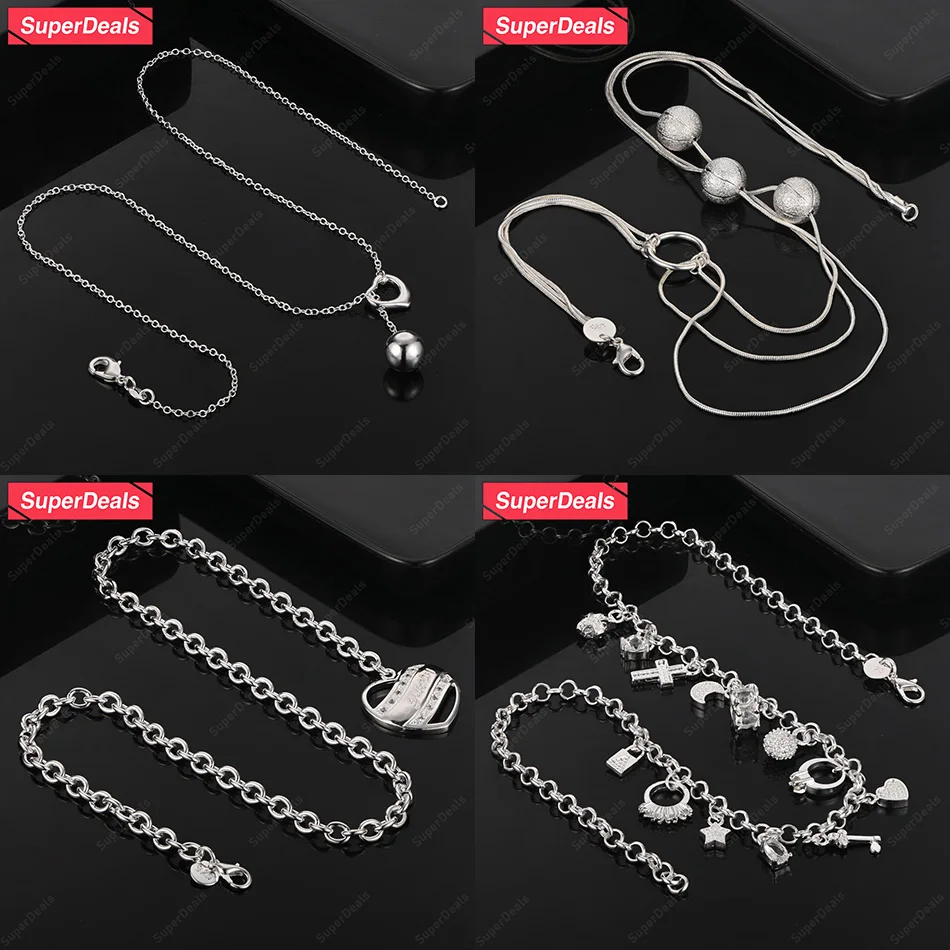 

SuperDeals 925 Sterling Silver Smooth Frosted Beads Heart Zircon Key Lock Pendant Necklace Women Christmas Party Fashion Jewelry