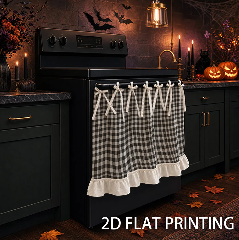 1PC Kitchen Stove Curtain, Cabinet Curtain, Apron. Designed with 2D Graphics in a Classic Black and White Checkered Pattern. It