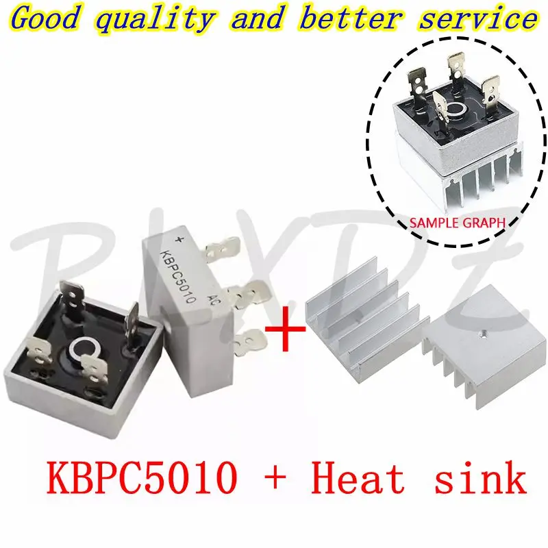 10Set KBPC5010 Diode bridge rectifiers diodes 50A 1000V KBPC 5010 power rectifier diode With Aluminum Heatsink