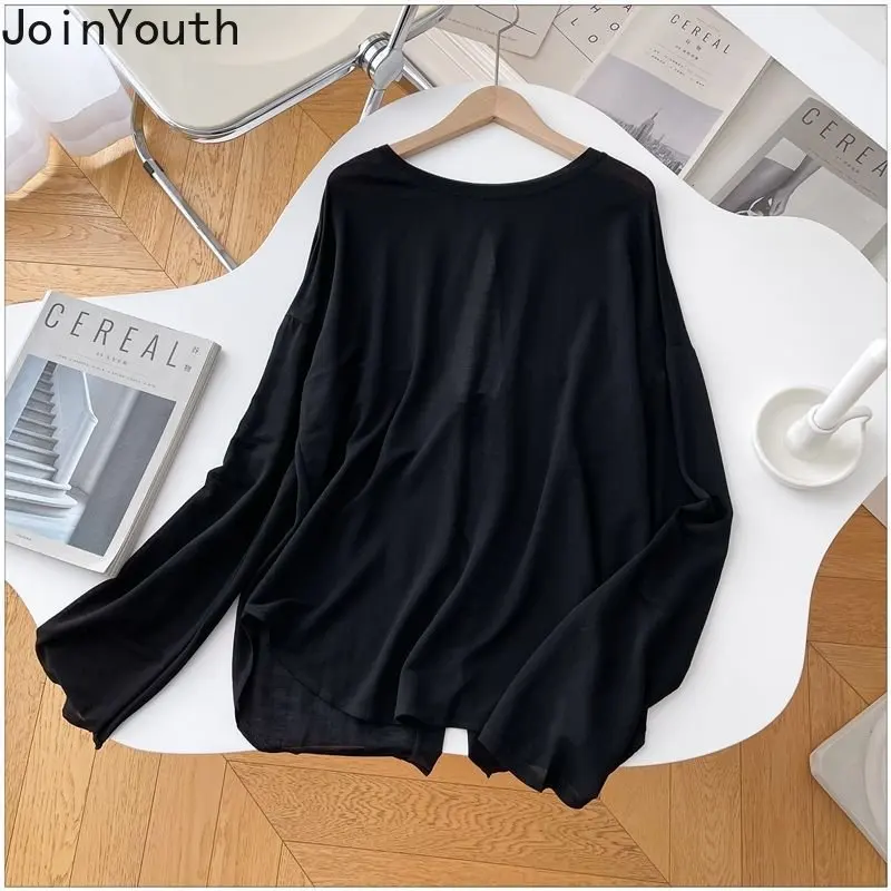 Oversized Tshirts Shirts for Women O-neck Long Sleeve Bandage Thin Tees Hollow Out Backless Casual Sexy T Shirts Irregular Tops