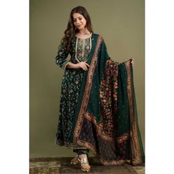 Indian Handmade Green Anarkali Long Extra Size Salwar Suit Partywear Gift Dress