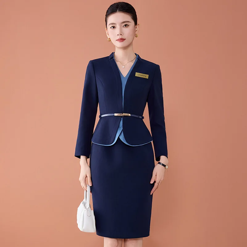 فستان ربيعي احترافي جديد بأكمام طويلة وقصة ضيقة أنيقة للأعمال مكونة من قطعتين ملابس عمل راقية