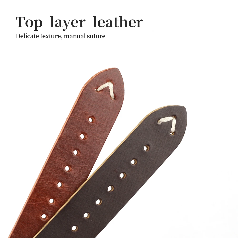 Genuine Leather Handmade Watchband 22mm Stainless Steel Buckle First Layer Cowhide Bracelet Band Watch Strap