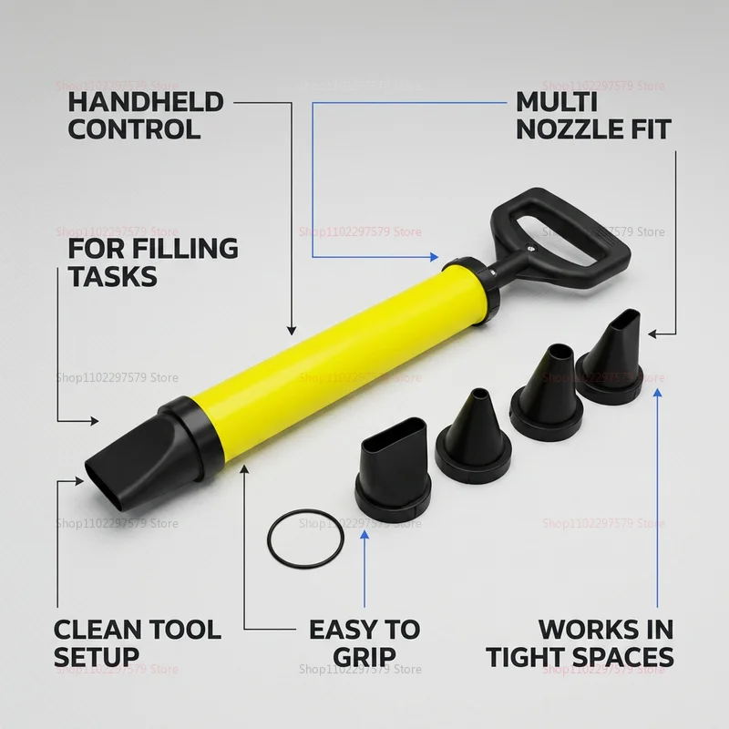 Caulking Gun Mortar Grouting Applicator Tool with 4 Nozzles for Brick Cement Lime Pointing Masonry Repair Construction Smearing