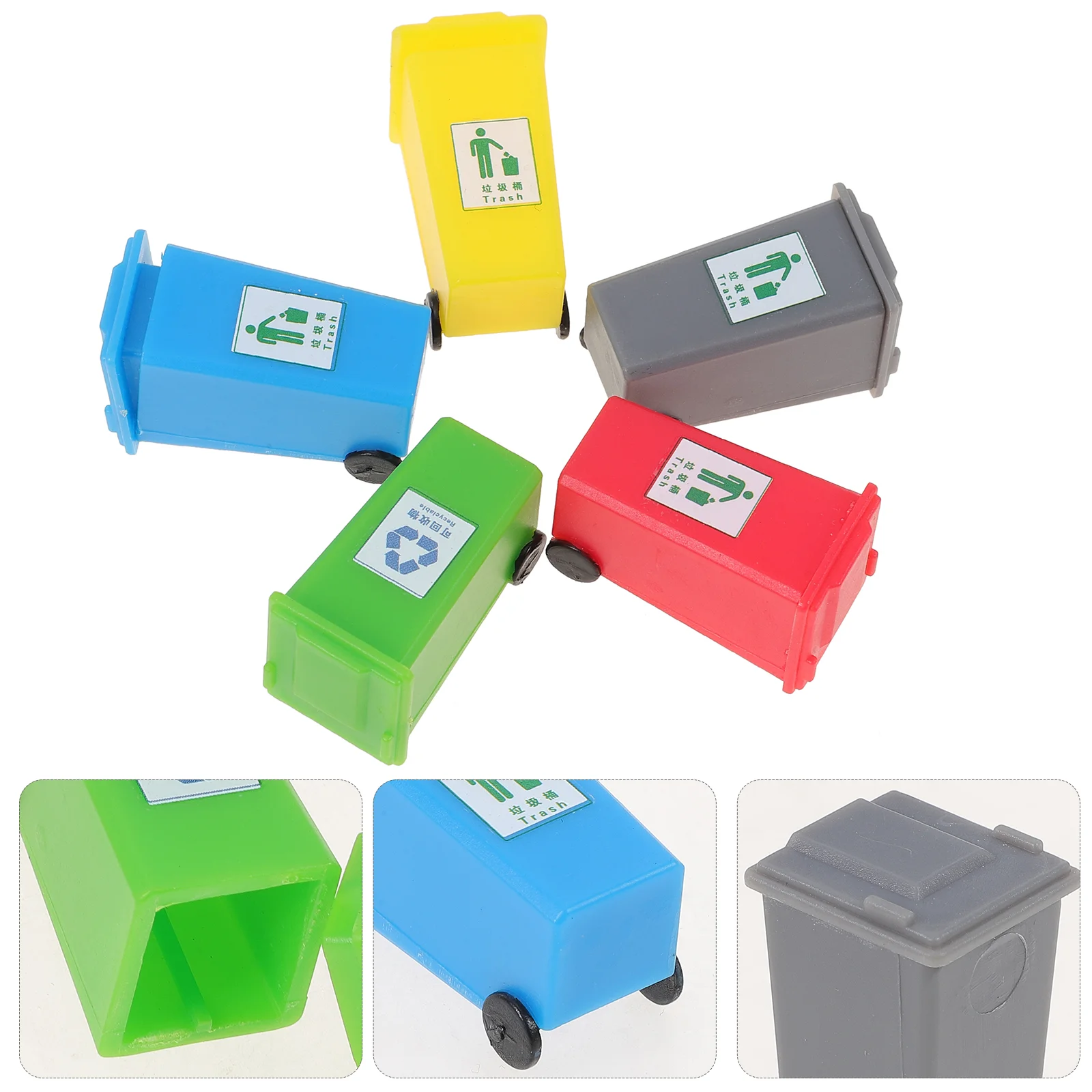 5 Pcs Mini Trash Can Cans Playset Tiny House Supplies Garbage Miniature Bin Model