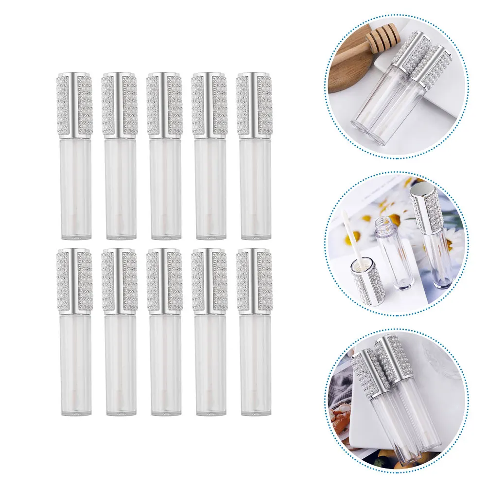 10 Stück Glas-Lipgloss-Röhren, klare Perle, Diamant, leere, nachfüllbare Flaschen, tragbare Lippenbalsam-Behälter für den professionellen Einsatz