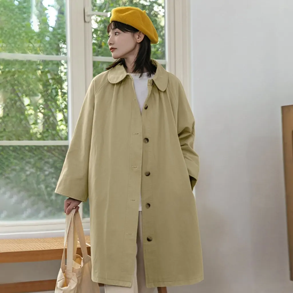 

Huangcheng Women's Khaki Windbreaker Long Top Spring New Loose Slim Single-Breasted Casual Outerwear