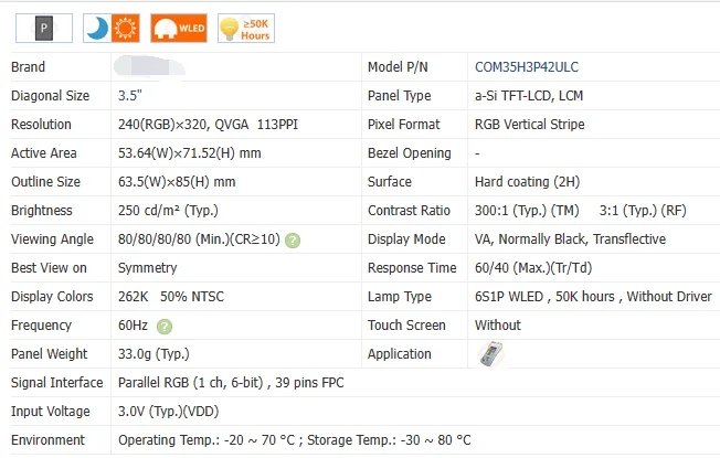 Módulo de exibição TFT-LCD de 3,5 polegadas 240x320 pixels COM35H3P42ULC Tela gráfica para projetos eletrônicos