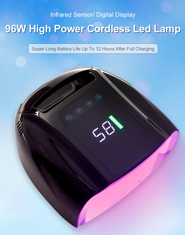 96w High Power UV LED lamp GRS certified recycled Cordless Nails  Fast Pro Cure Gel Big Battery portable Nail dryer