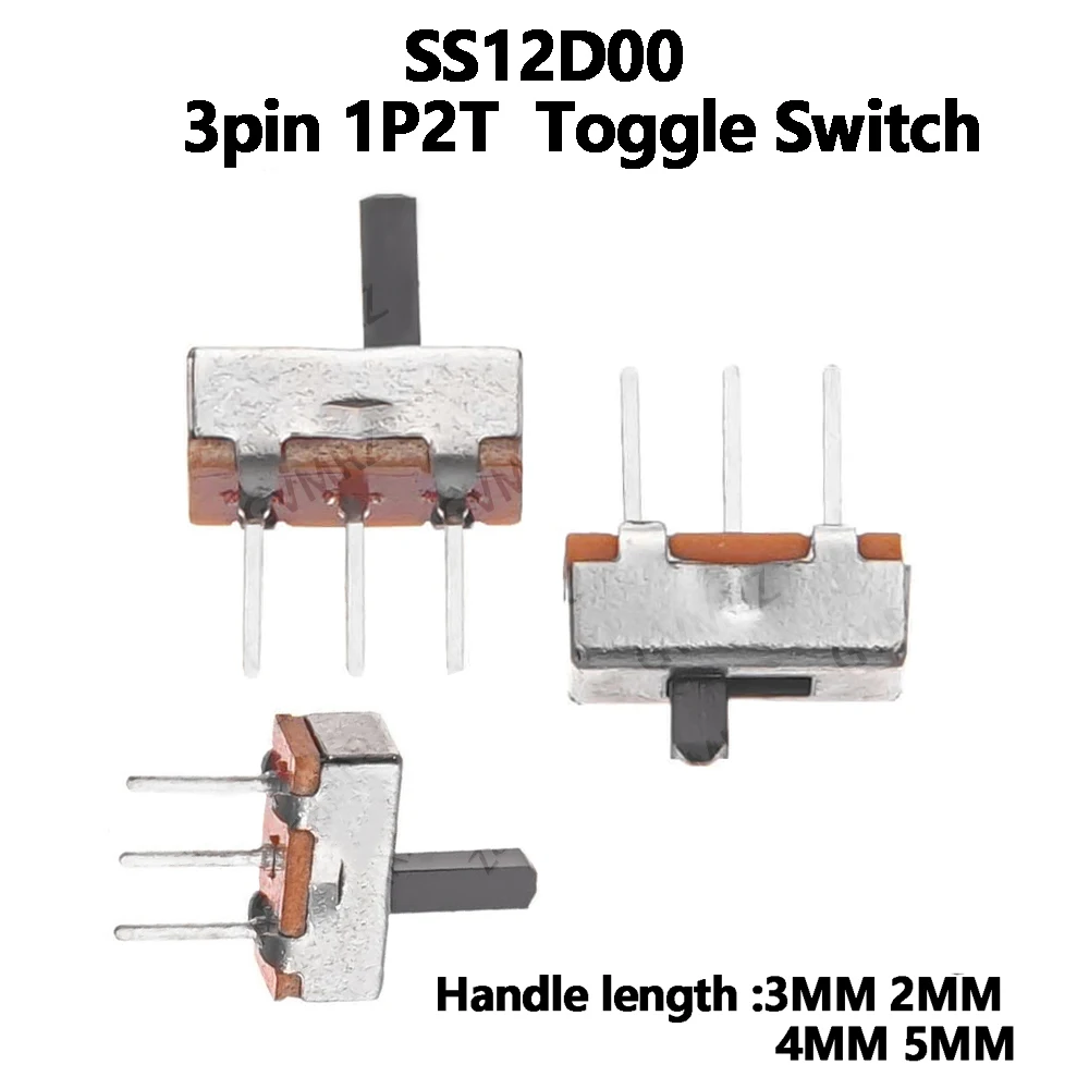 20PCS SS12D00 2mm 3mm 4mm 5mm Mini Slide Switch Interruptor On-Off 3pin 1P2T 2 Position High Quality Toggle Switch Handle length