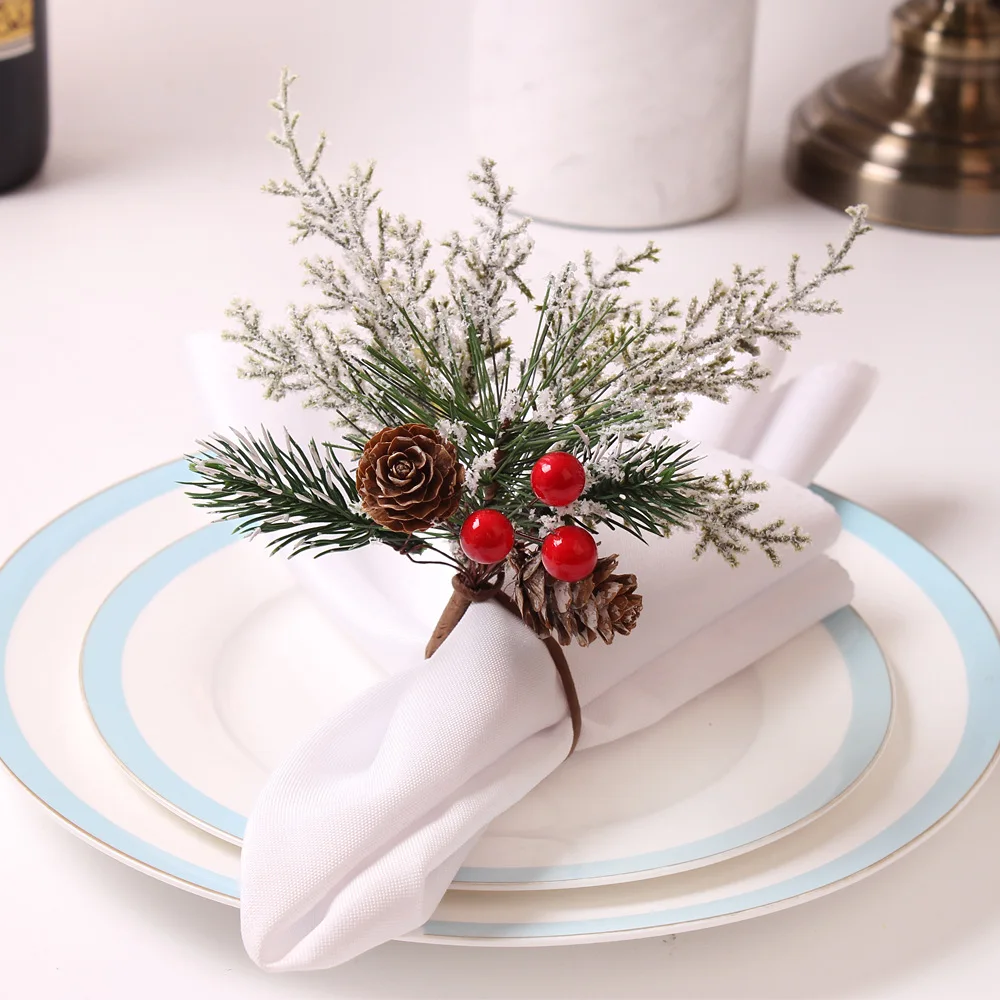 

Christmas Alloy Napkin Rings Holder Xmas Table Decoration Pinecone Napkin Rings for Wedding Birthday Dinner Decor