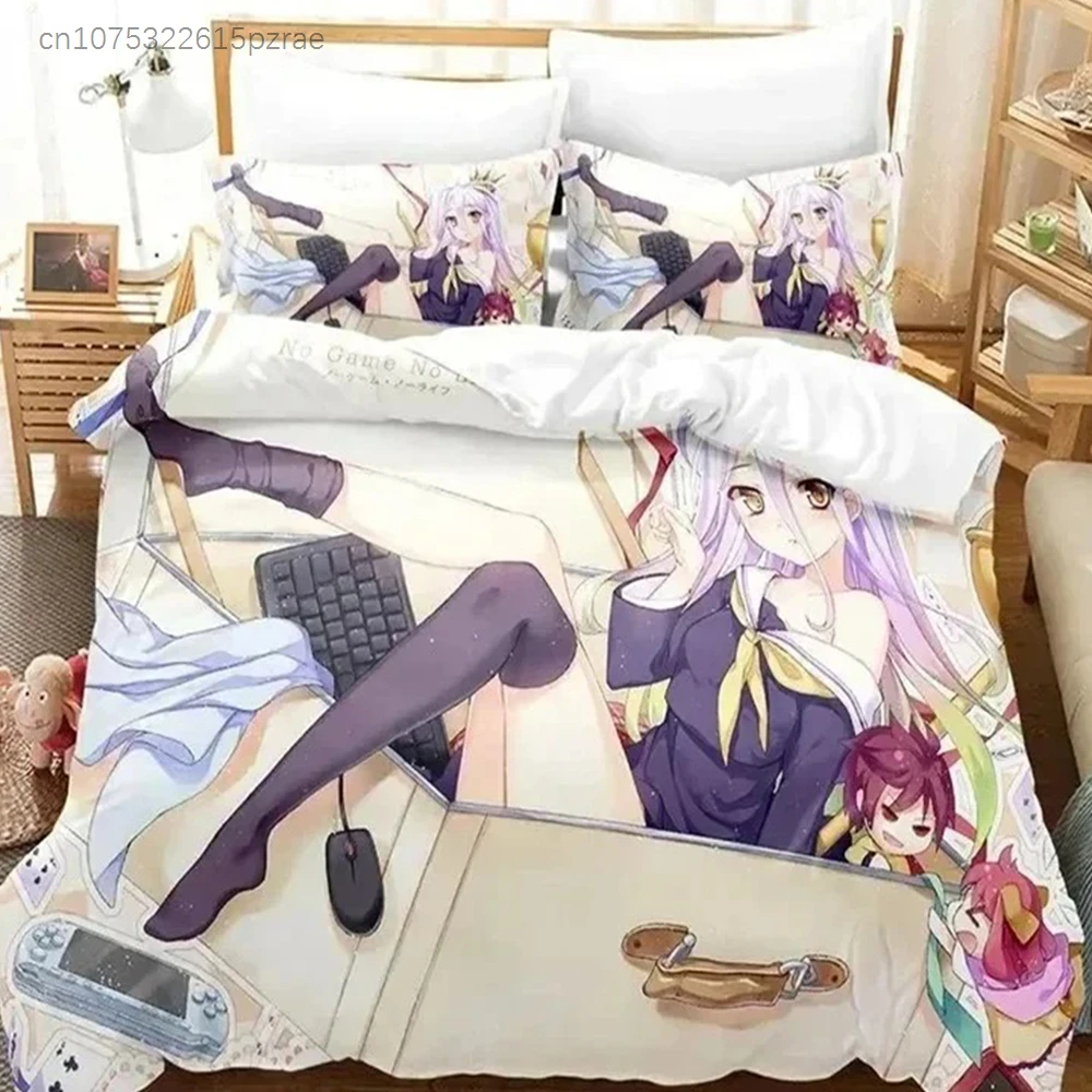 3D No Game No Life Anime Bedding Set,Duvet Cover Comforter Bed Set Quilt Cover Pillowcase,King Queen Twin Size Boys Girls Adults