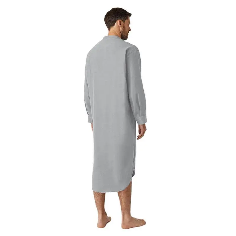 Muslim Robe Men\'s Nightgown Long Sleeve Button Solid Color Arabian Shirt