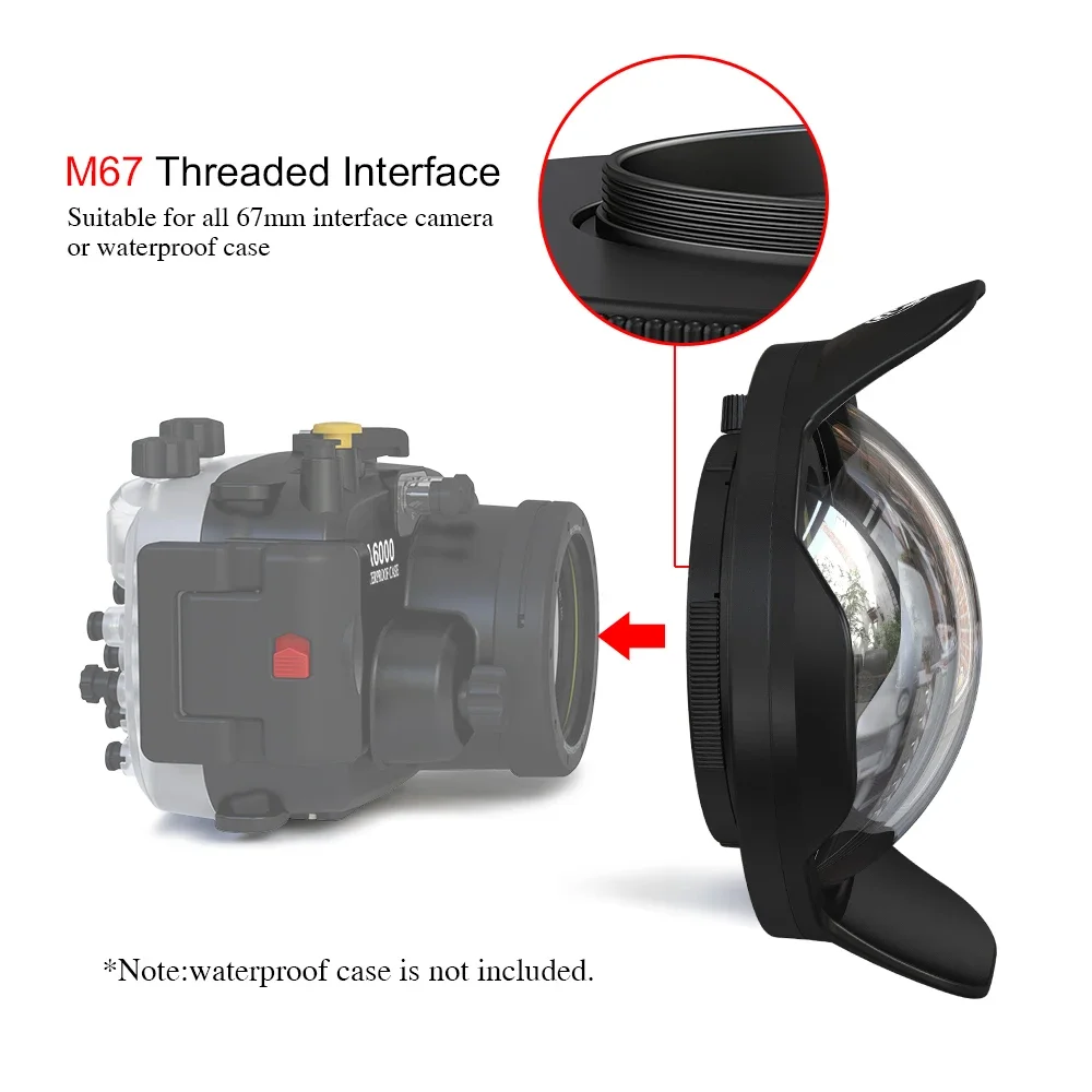 Fisheye Wide-Angle Lens for Sony Canon Nikon Fujifilm Camera Seafrogs Meikon Housing Underwater Diving Fisheye 67mm Thread