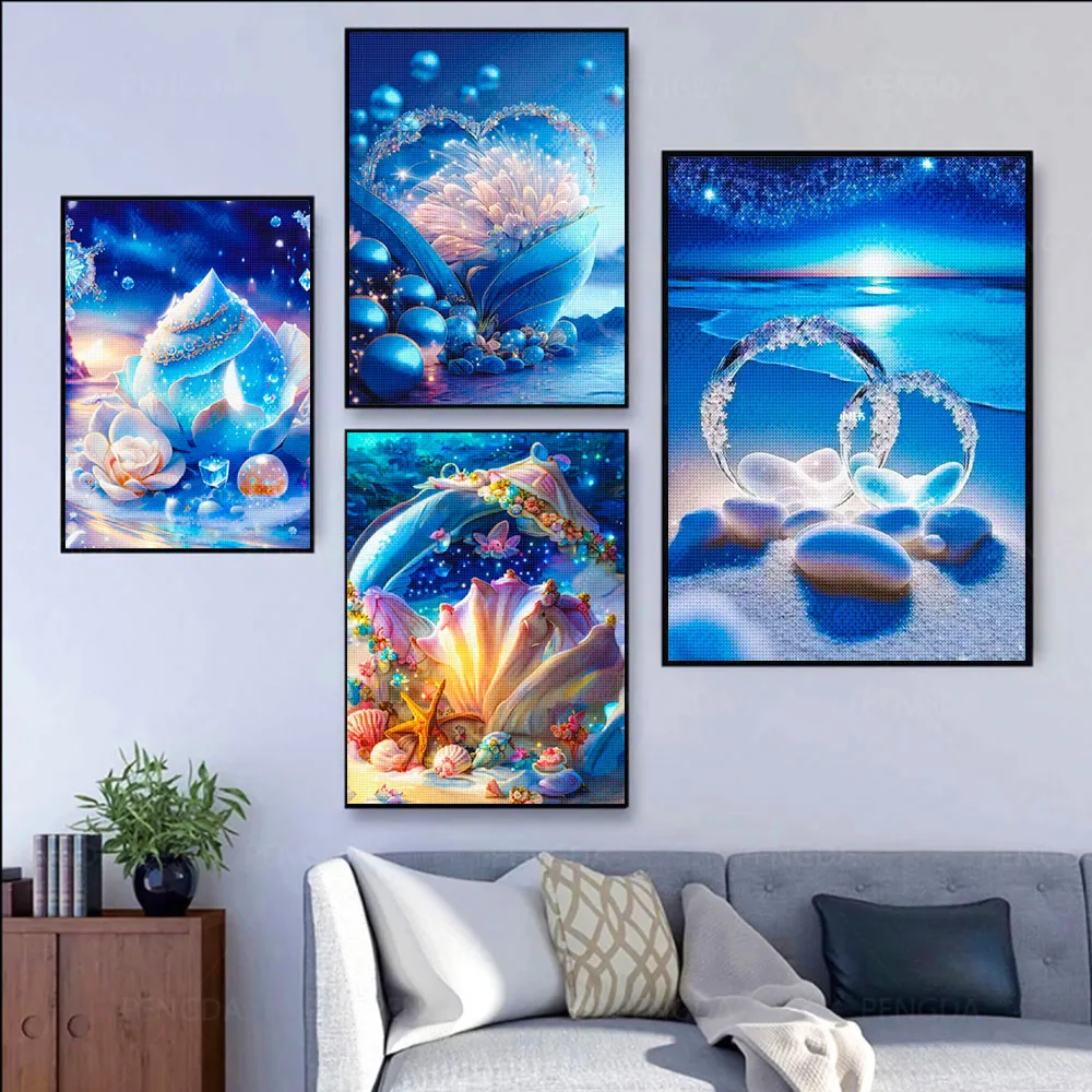 5D DIY Seaside Landscape Diamond Painting Shell Beach Full Diamond Mosaic Art Embroidery Cross Stitch Set Home Decoration  Gift