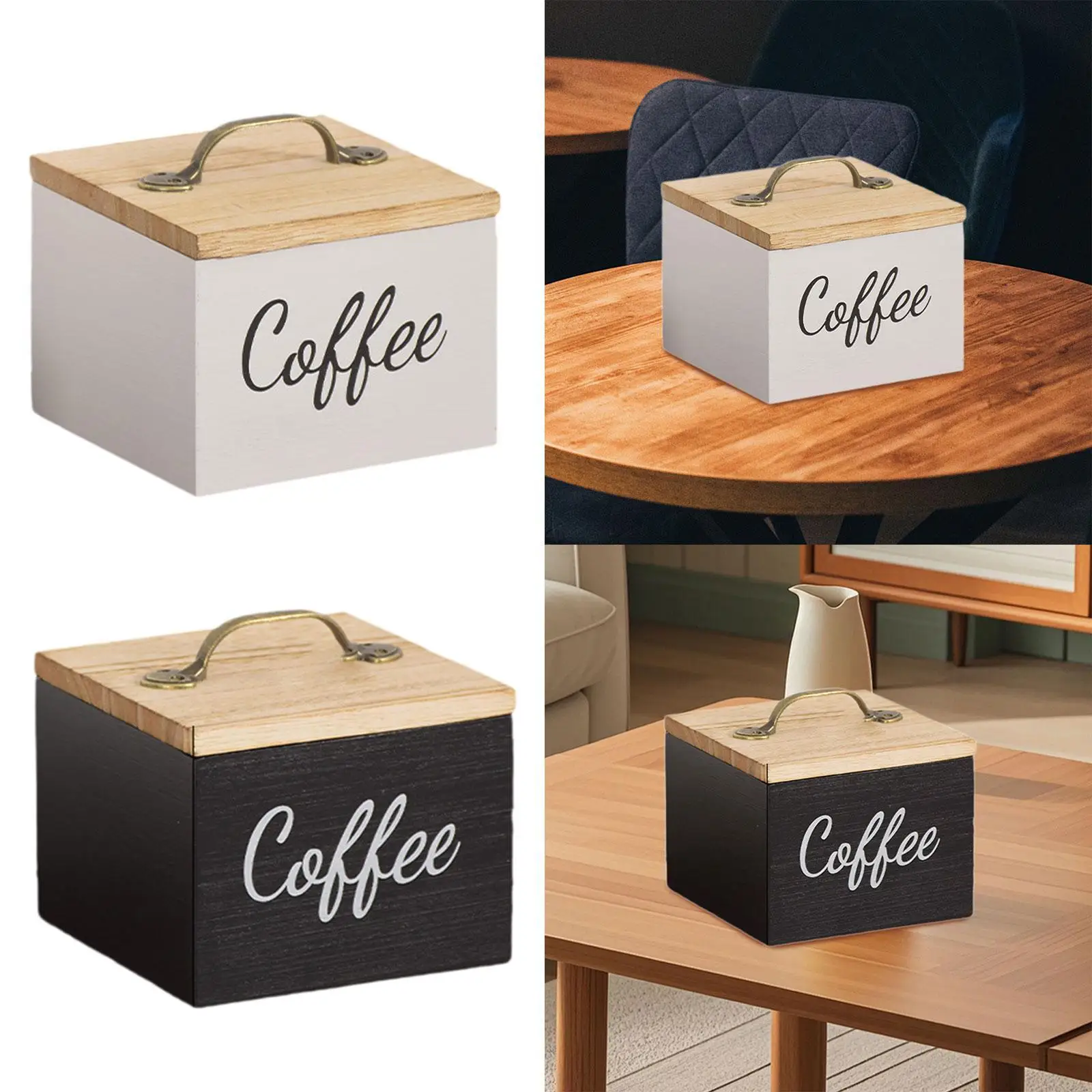 

Coffee Pod Holder with Lid Rustic with Handle Farmhouse Accessories Coffee Bar Organizer for Kitchen Home Office Desktop Shelf