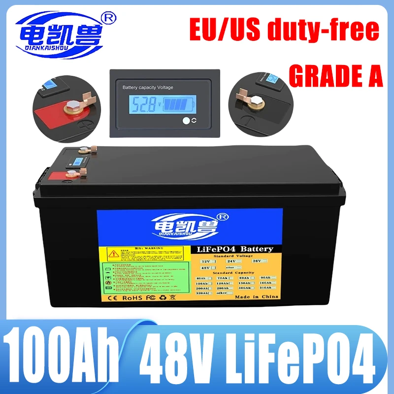 New 12V 24V 36V 48V 100ah 150ah 300ah Lifepo4 battery pack with built-in BMS 0-4800W3C high-power lithium iron phosphate battery