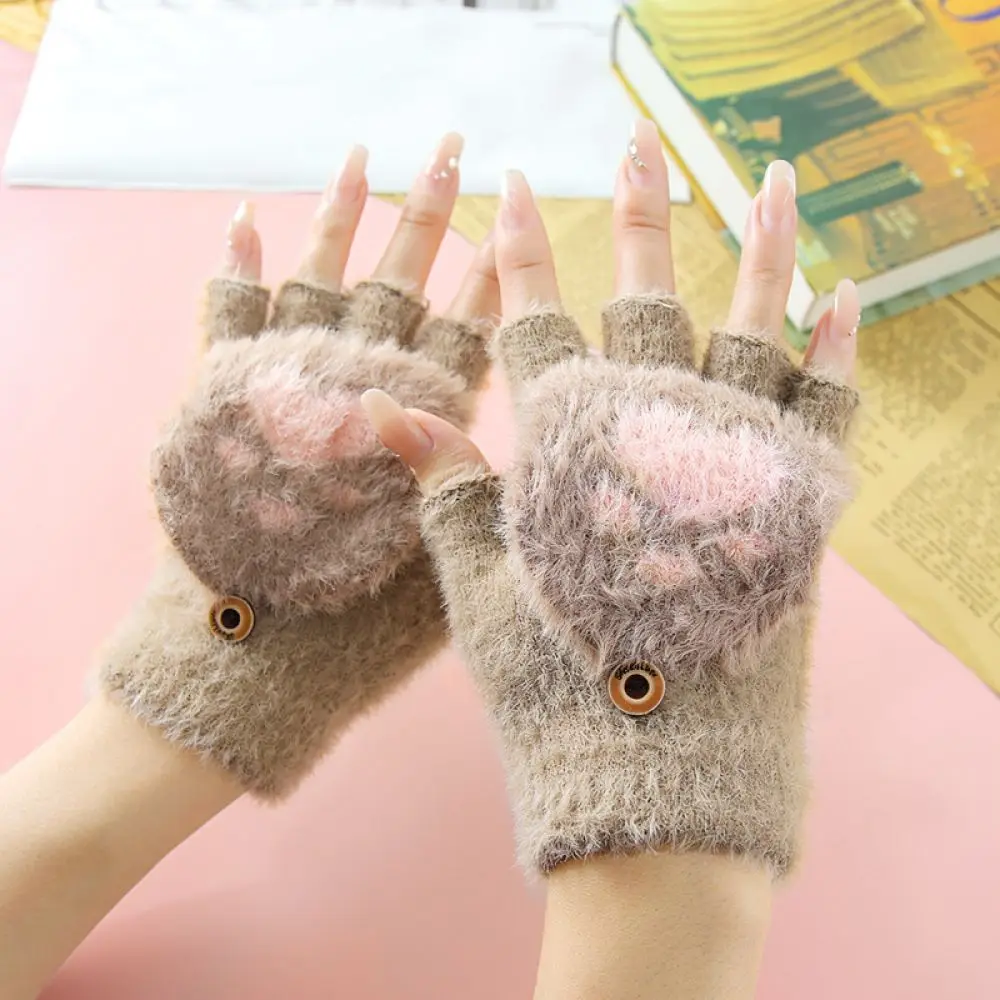 Cozy Knitted Convertible Fingerless Gloves For Jubangjiang Winter Warm Plush Lining Thermal Mittens Casual Student Outdoor Gear