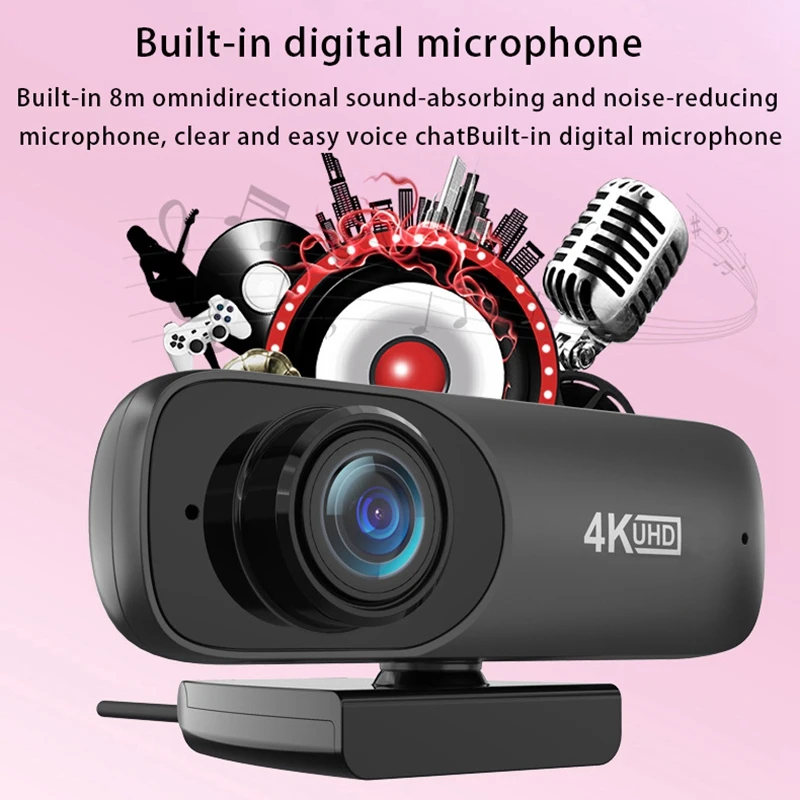 C160 Computer Camera 4K UHD (3840X2160) H.264 Home Office USB Drive-Free Built-in Microphone Live Teaching Webcam