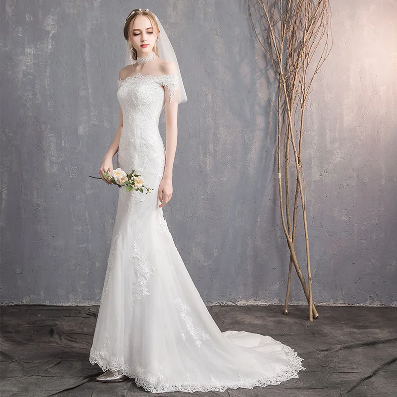 2023 nuovo semplice abito da sposa a sirena con spalle scoperte stampa floreale abito da sposa con lacci Vestido De Noiva Plus Size realizzato su misura