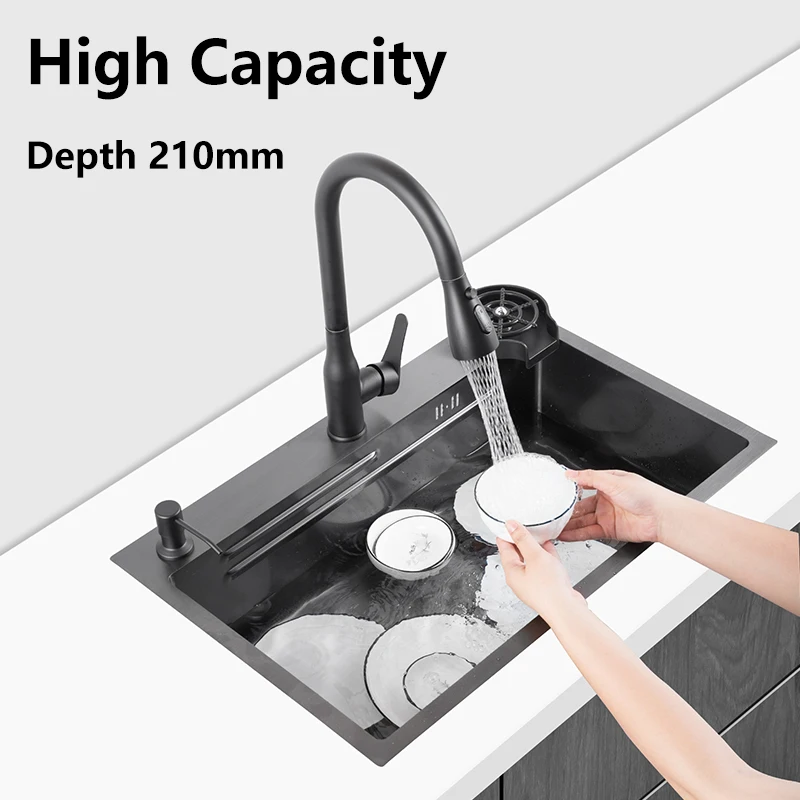 Side Drainage Workstation Kitchen Sink Topmount Black-gray Stainless Steel Single Bowl With WorkFlow Ledge And Accessories Kit