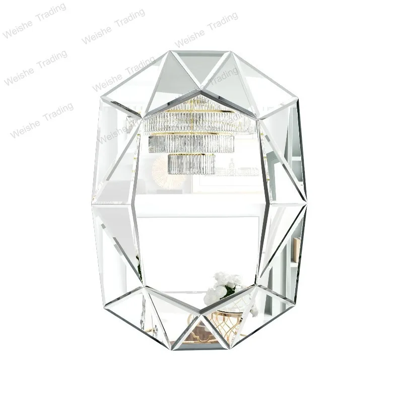 Stylish Irregular Silver Glass Wall Mirror with Beveled Diamond Edge Accents Perfect Decor for Living Room, Bedroom Entryway
