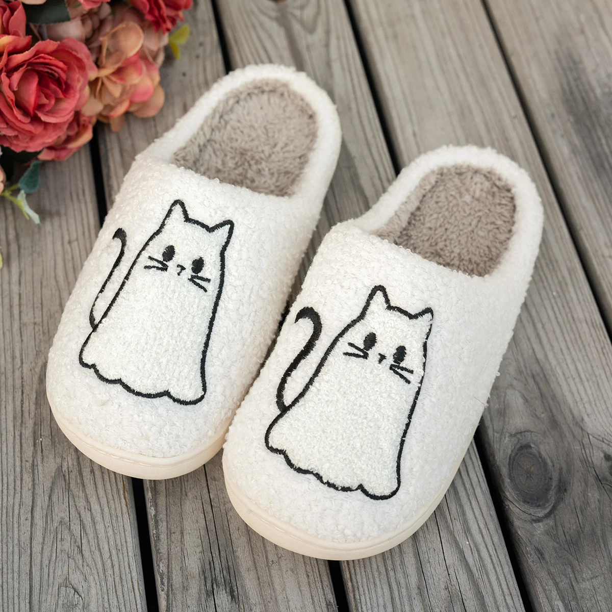 Cute Cat Warm Women's Slippers Interesting Cartoon Pattern Girl's Winter Bedroom Casual Soft Indoor Fashion Plush Home Shoes