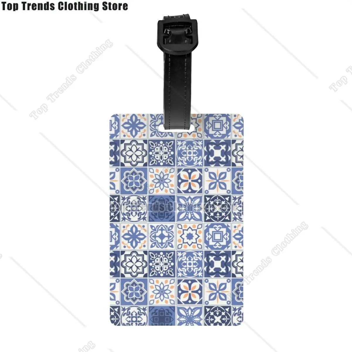 

Blue Portuguese Tile Luggage Tag Portugal Azulejo Flower Suitcase Baggage Privacy Cover ID Label