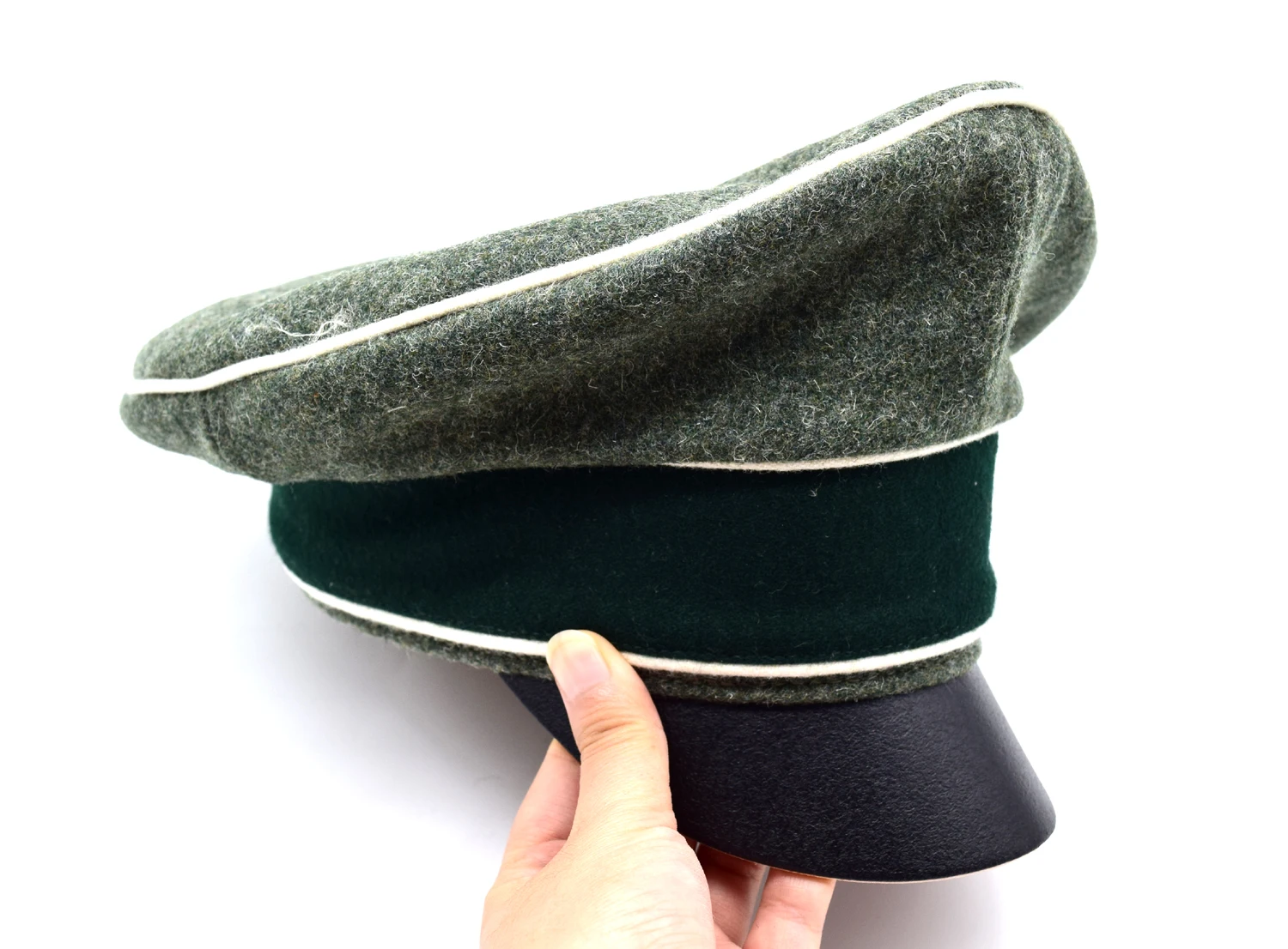 Cosplay Collectable German  WH Crusher Field Visor Cap Green Hat Wall Sweat Ring Made Leather