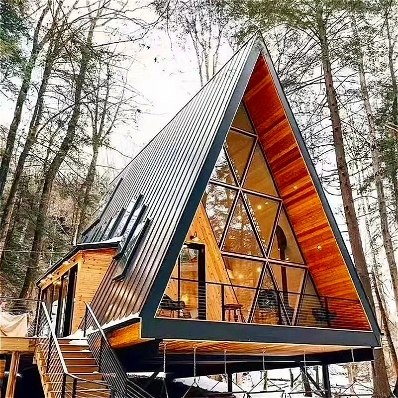 Prefabricated Triangular Wood House Modern Minimalist Villa with Sandwich Walls for Garden  Luxury Resort high quality hot sale