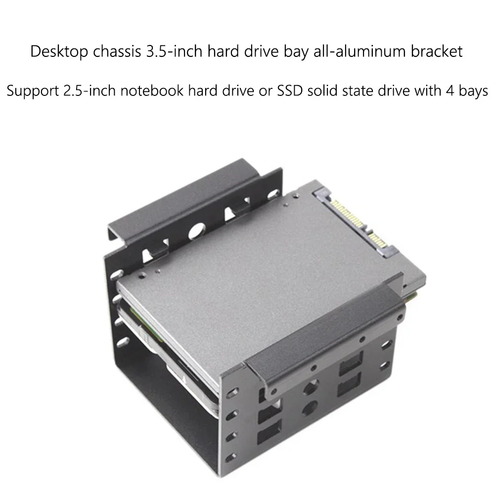 2,5 Zoll bis 3,5 Zoll Festplatten-Caddy, 4-Bay interne Montage-Adapterhalterung, mobiler Halter aus Aluminiumlegierung
