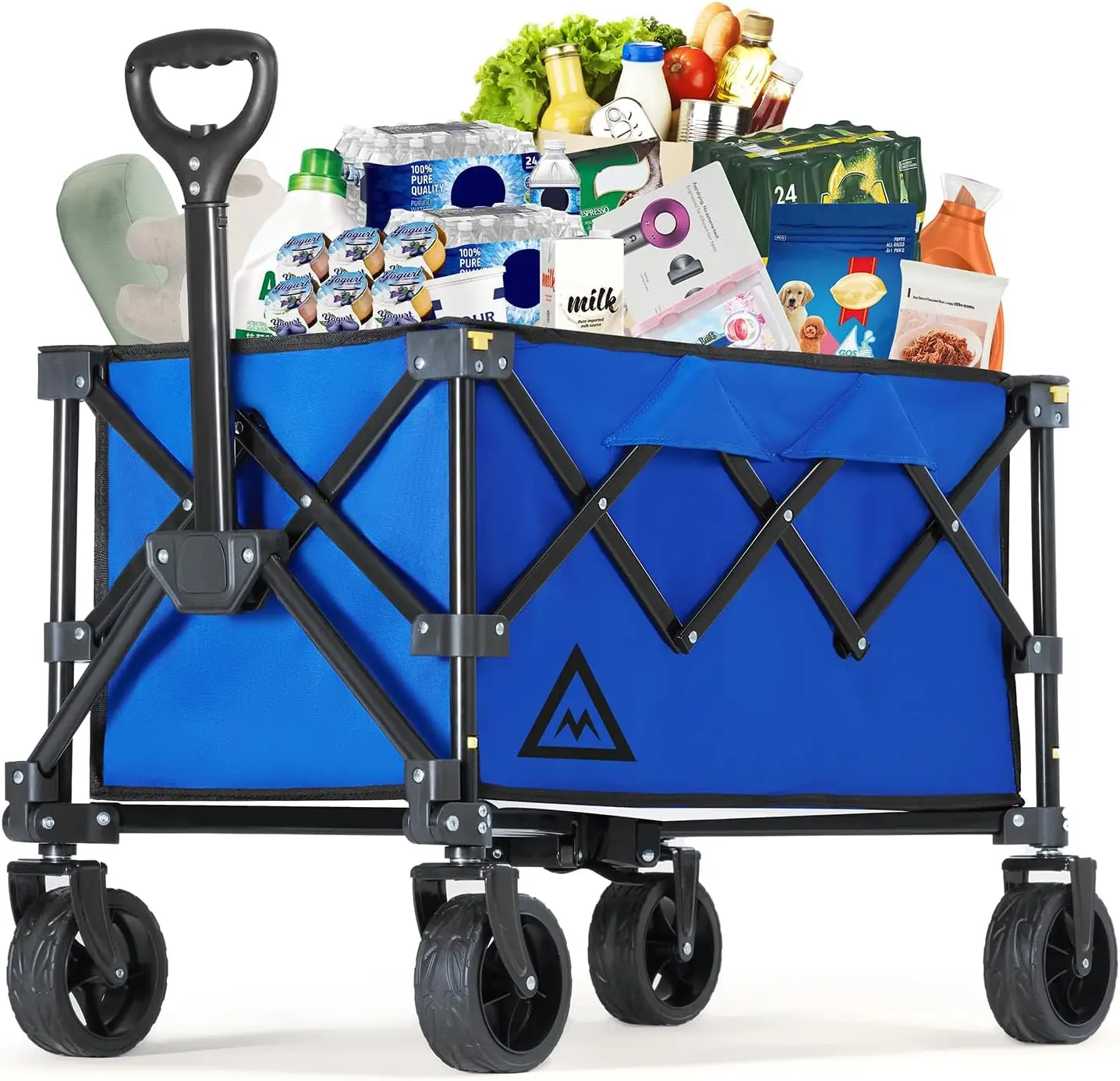 Folding Wagon Cart with Wheels, Utility Shopping Wagon Cart, Blue | Collapsible Wagon with All-Terrain Wheels & Adjustable Handle, Foldable Cart for Groceries Camping Sports Garden