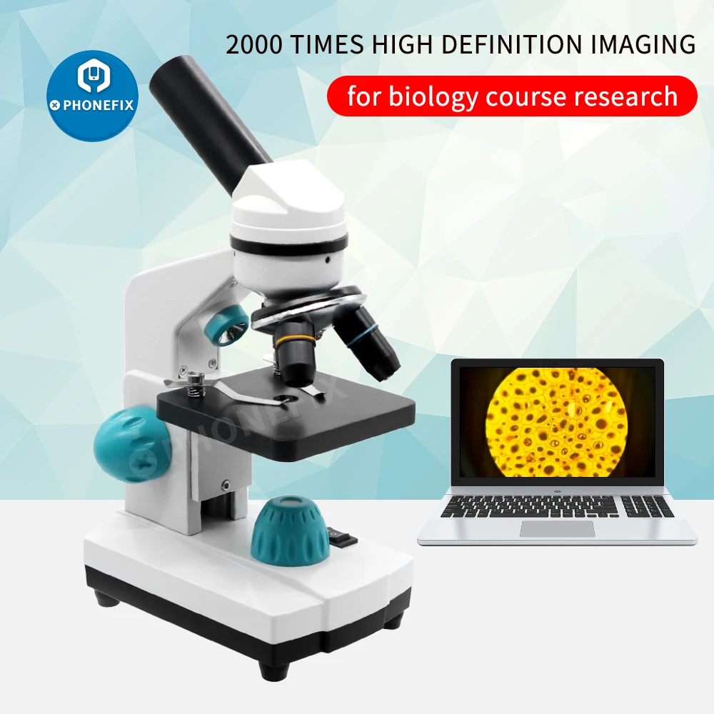 

Zoom 2000X Student Lab Biological HD Microscope with Electronic Eyepiece + 13pcs Accessories For Specimens Observation LED USB