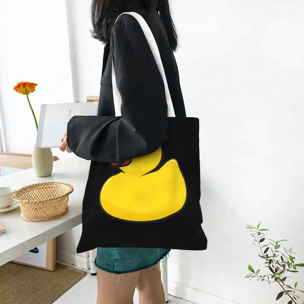 Rubber Duck 1 Tas Belanja Kanvas Anak Perempuan Tas Tote Tas Tangan Travel Bahu Wanita Yang Dapat Digunakan Kembali