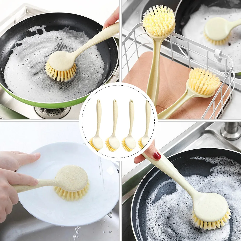 4Pcs Lightweight Pan Brushes Handle Dish Cleaning Set PP Material for Kitchen Sinks Pots Frying Pans Bathtubs Tiles Carpets