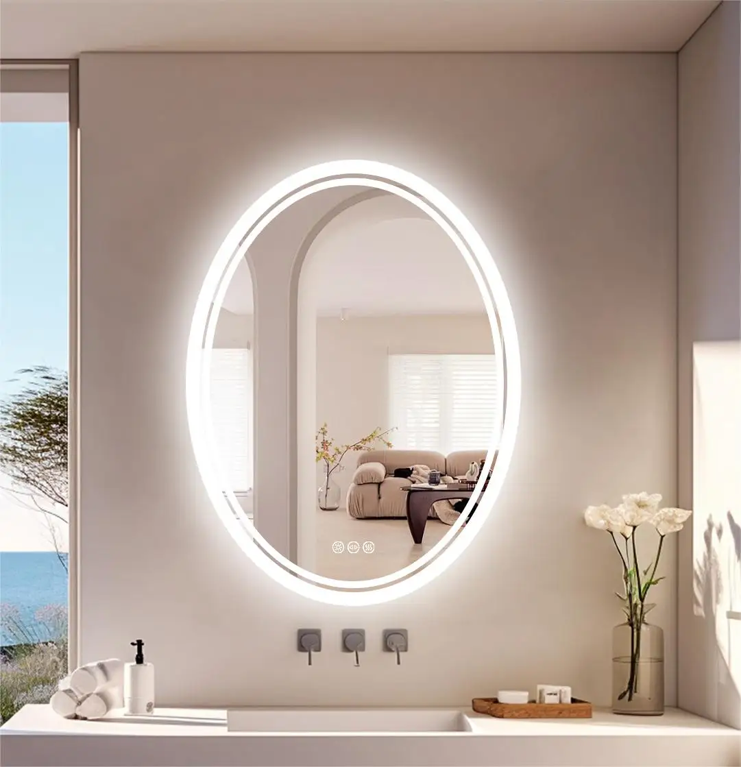 28/32 Inch Ultra Bright Oval LED Bathroom Mirror Anti-Fog Dimmable Backlit Lighted Vanity Mirror 3 Touch Sensor Switch