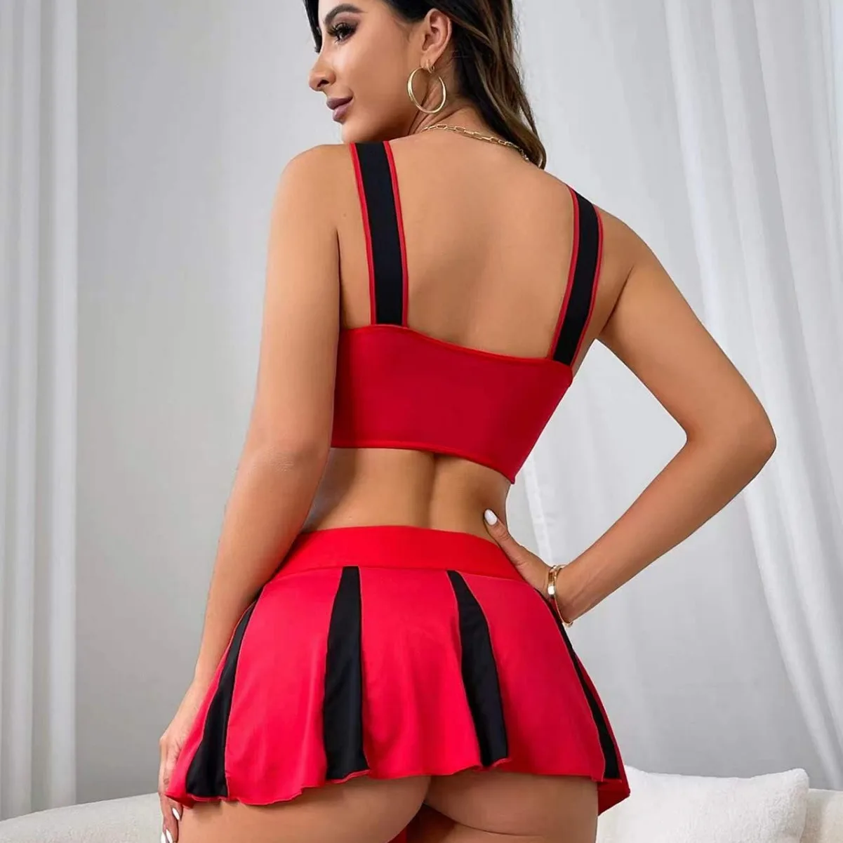 Cheerleading Miniskirt Sexy Top Set Full Coverage Tank Bra and Skirt