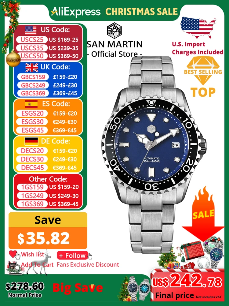 

San Martin New 40mm Diver Watch YN55 Enamel Dial Classic Luxury Men Automatic Mechanical Watches Sapphire Waterproof 300m SN0009