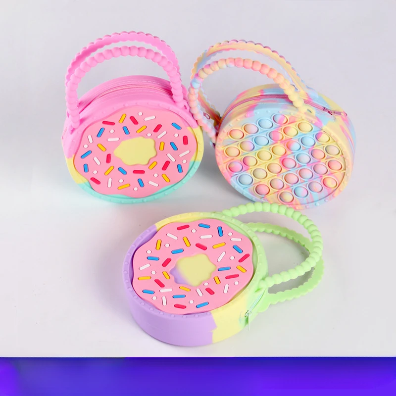 Donut Shoulder Bag Pops It Wallet Girl Sensory Fingertip Toy Silicone Cute Kawaii Kids Gift Bag Push