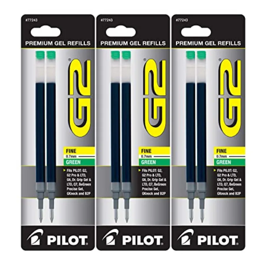 

G2 Gel Ink Pen Refills, Fine Point, 0.7mm, Green Ink, 6 Refills